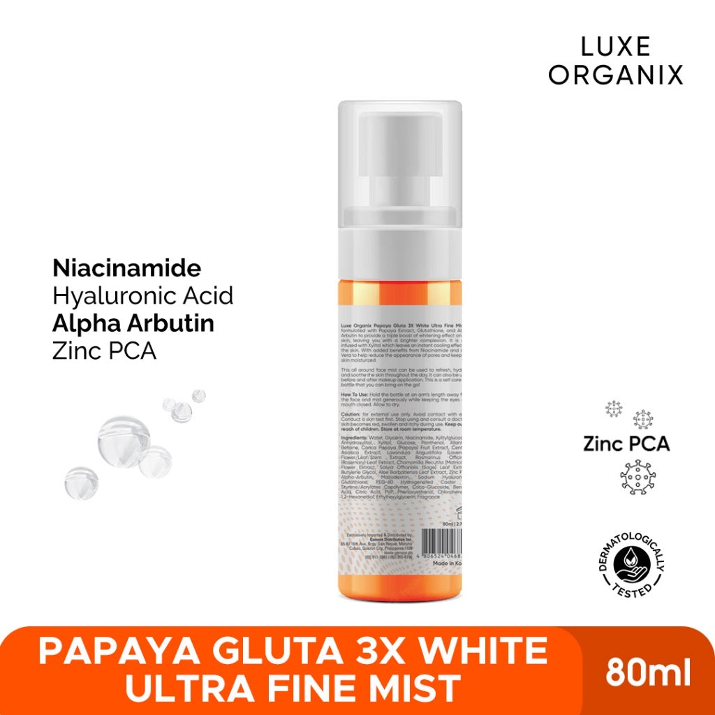 luxe organix glutathione Papaya Gluta 3x White Ultra Fine Mist 80ml | LOBeauty