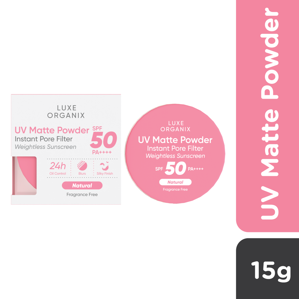 Luxe Organix UV Matte Powder Instant Pore Filter Weightless Sunscreen SPF 50 PA++++ Natural 15g