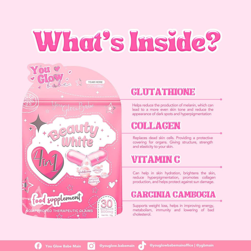beauty white glutathione collagen slimming side effects My everyday partner to have that YOU GLOWing skin . Take 1 capsule a day of Capsule and get these benefits : , , Collagen, Vitamin C , Garcinia Cambogia , And dont forget FDA Advisory No.2022-1718 || Public