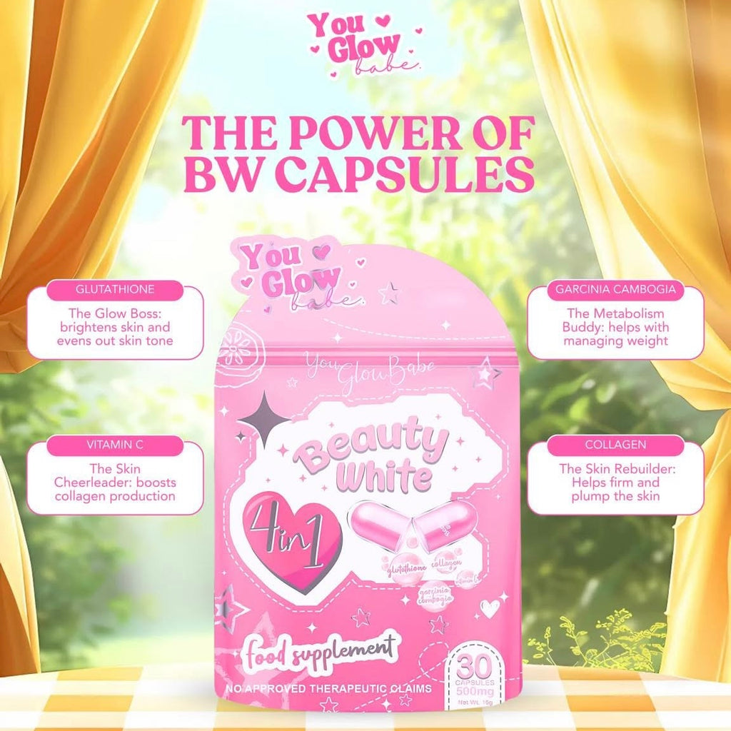 You Glow, Babe Beauty White 4in1 Glutathione, Collagen, Vit C, Garcini | LOBeauty | Shop Filipino Beauty Brands in the UAE You Glow, Babe Beauty White 4in1 Glutathione, Collagen, Vit C, Garcini | LOBeauty | Shop Filipino Beauty Brands in the UAE