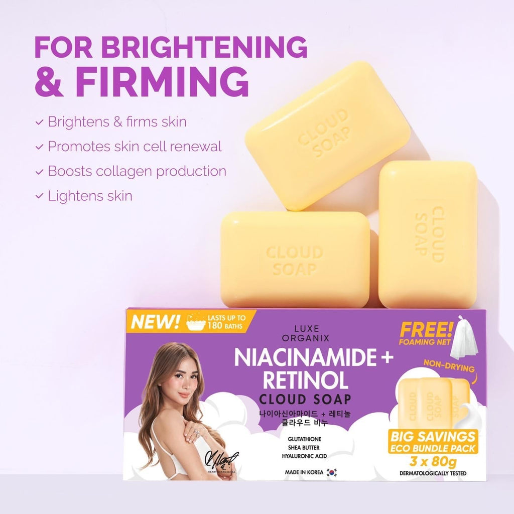 Luxe Organix Niacinamide + Retinol Cloud Soap Eco Bundle Pack (3 x 80g) - LOBeauty | Shop Filipino Beauty Brands in the UAE