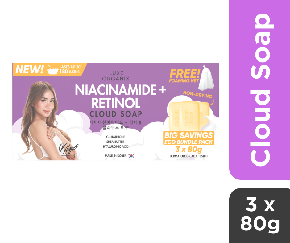Luxe Organix Niacinamide + Retinol Cloud Soap Eco Bundle Pack (3 x 80g)
