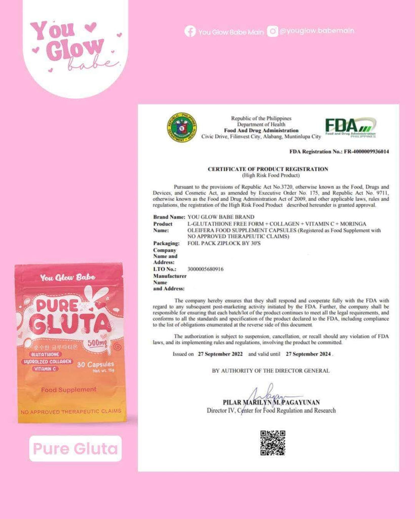 You Glow, Babe Pure Gluta (30 Capsules 500mg) - LOBeauty | Shop Filipino Beauty Brands in the UAE