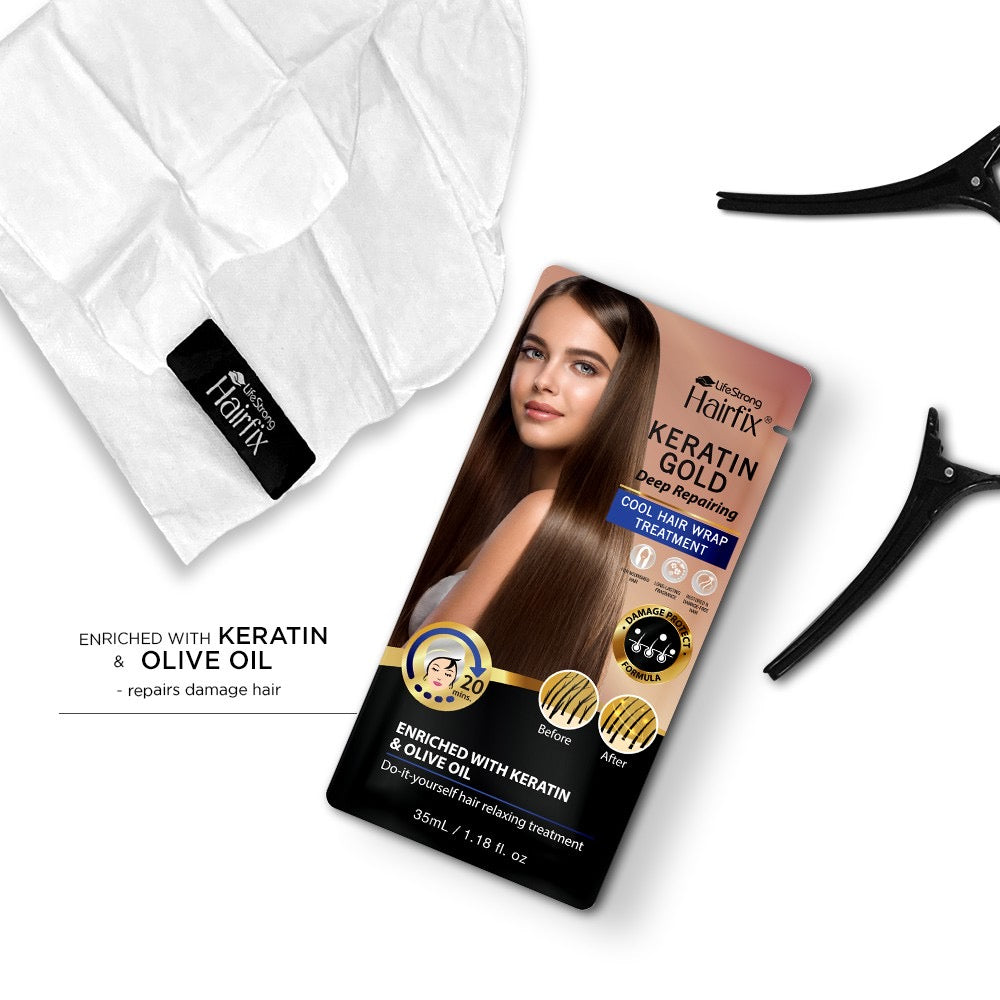 Hairfix Keratin Gold Deep Repairing Cool Hair Wrap Treatment 35ml - LOBeauty | Shop Filipino Beauty Brands in the UAE