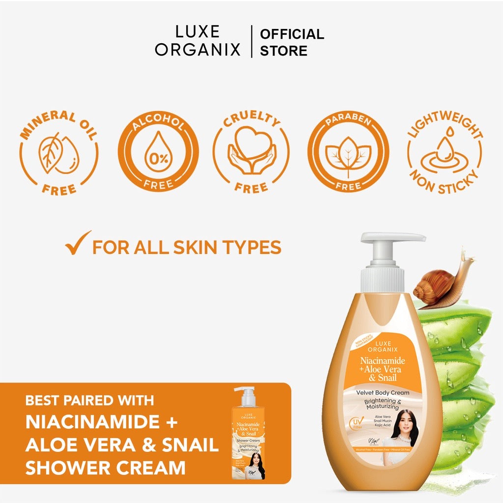 Luxe Organix Niacinamide + Aloe Vera & Snail Velvet Body Cream - LOBeauty | Shop Filipino Beauty Brands in the UAE
