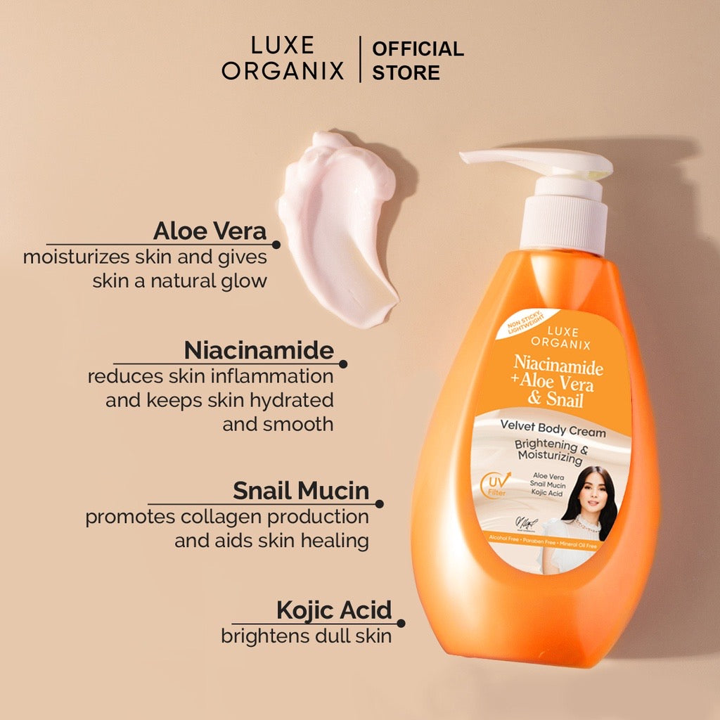 Luxe Organix Niacinamide + Aloe Vera & Snail Velvet Body Cream - LOBeauty | Shop Filipino Beauty Brands in the UAE