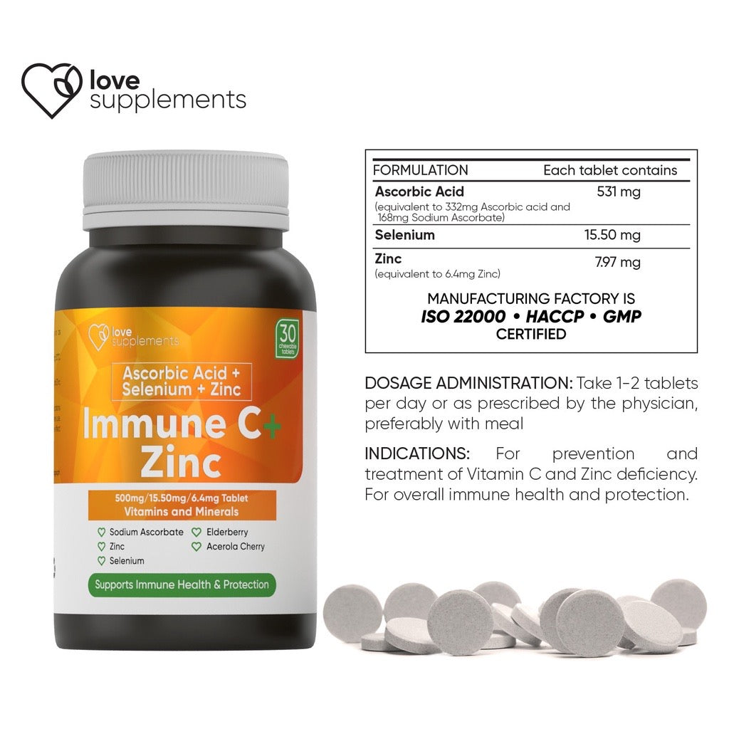 Love Supplements by Luxe Organix Immune C + Zinc 30 Chewable Tablets