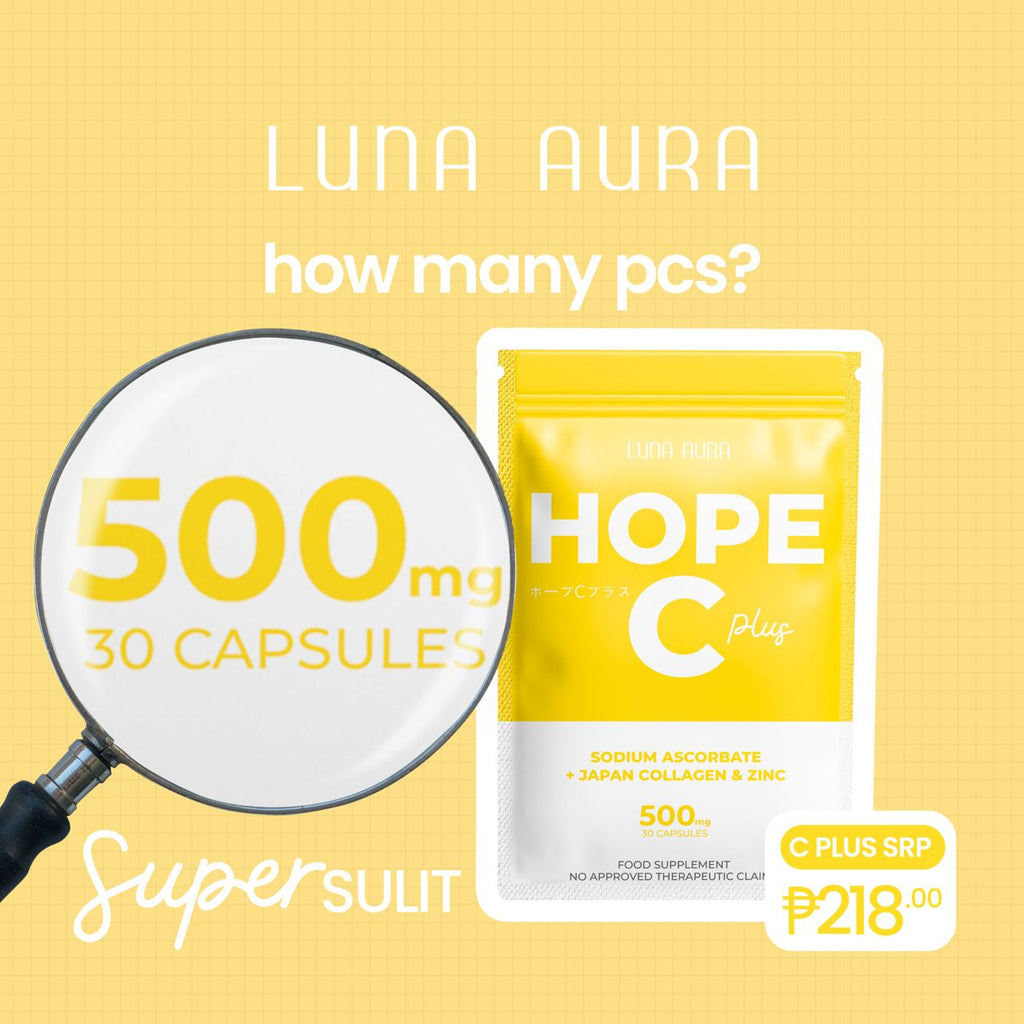 Luna Aura Hope C Vitamin C + Japan Collagen & Zinc (30 Caps, 500mg)